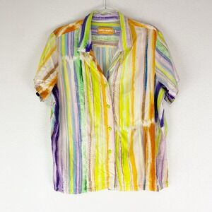 Jams World Shirt Womens XXL Button Up Skyline Tie Dye Crinkle Rayon Aloha USA